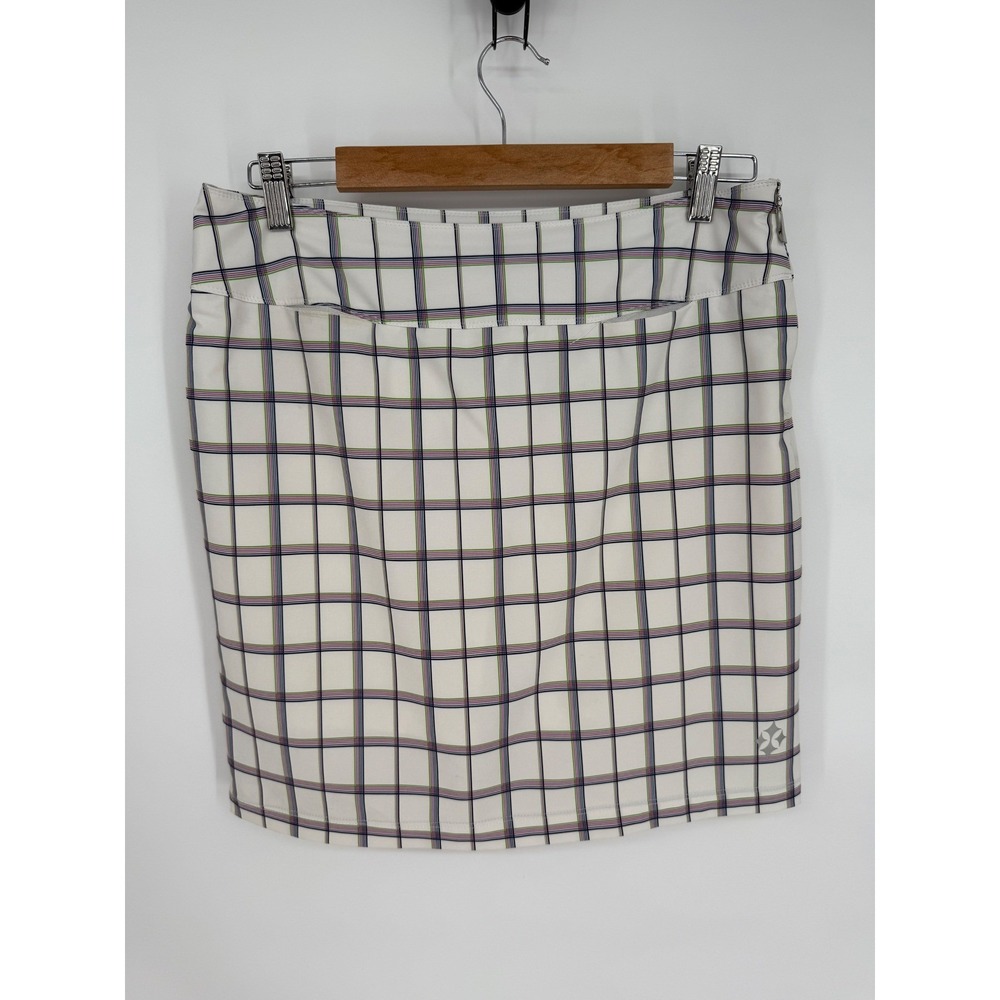 4 All By Jofit Women's Sz 6 Plaid Skort Mini Pockets Beige Purple Green Cute